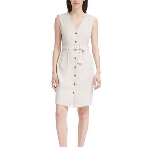 Calvin Klein Belted Button-Up Khaki Sheath Dress